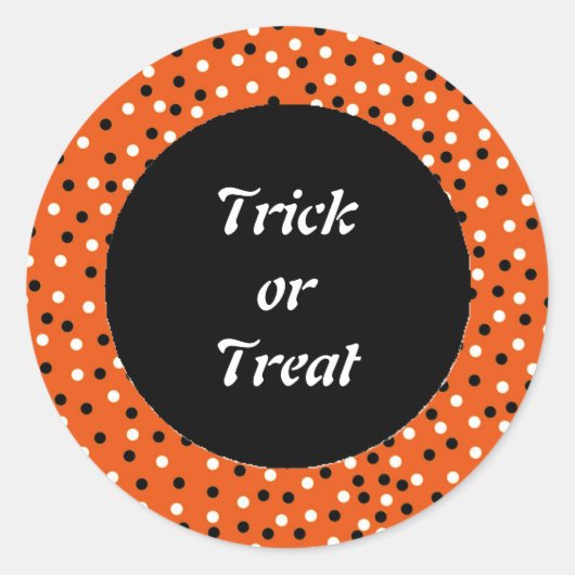 ドットオレンジ色のBlk&Whiteのステッカーを貼る – トリックまたはトリート ラウンドシール (正面)