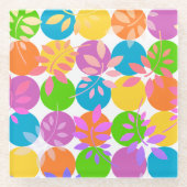 ドットカラフルとリーフパターン1980sスタイルコースター ガラスコースター (正面)