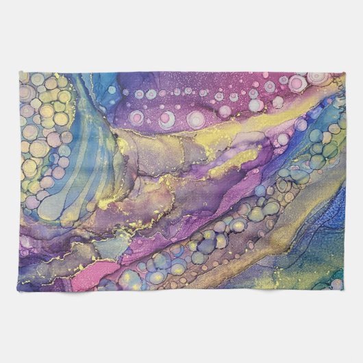 ドットカラフルアルコールインク液体抽象芸術アート4 キッチンタオル (横)