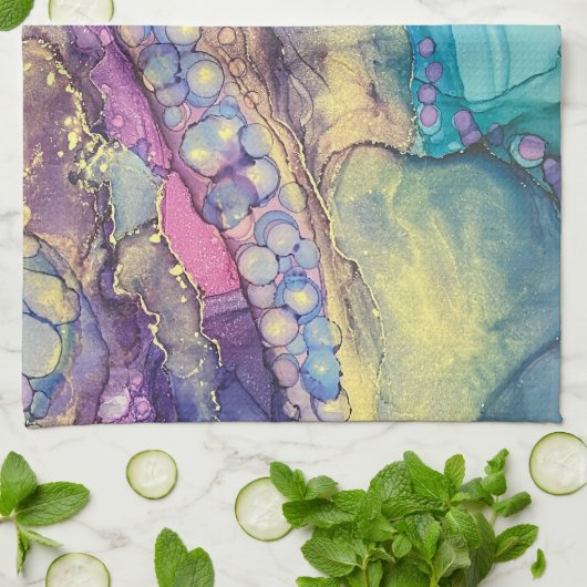 ドットカラフルアルコールインク液体抽象芸術第3条 キッチンタオル (折り畳み)