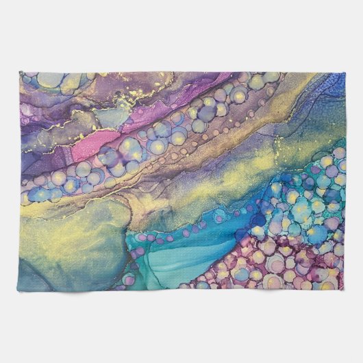 ドットカラフルアルコールインク液体抽象芸術第3条 キッチンタオル (横)