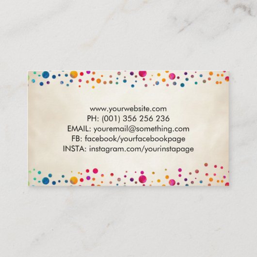 ドットカラフルアート（ばちゃばちゃ）跳ねるカメラシャッター  名刺 (裏面)
