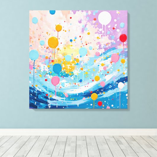 ドットカラフルドリップ(ばちゃばちゃ)跳ねる キャンバスプリント (インサイチュ (ウッドフロア))