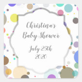 ドットカラフルメッセージカード、ジェンダーが赤ちゃんシャワーを明らかにする スクエアシール (正面)