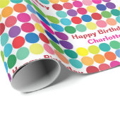 ドットカラフル受信者名の追加ハッピーバースデー ラッピングペーパー (ロールコーナー)