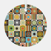 ドットカラフル、円、ストライプ背景 ガラスオーナメント (裏面)