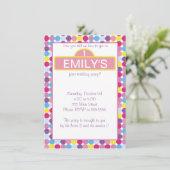 ドットガール招待状 カラフル ピンク パープル 招待状 (スタンド正面)