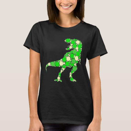 ドットデー国際的グリーン水玉模様レックス恐竜 Tシャツ (正面)