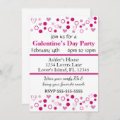 ドットハートガレンティンまたはバレンティンデイパーティー 招待状 (正面/裏面)