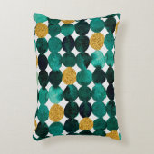 ドットパターン – エメラルドと金ゴールドグリッター アクセントクッション (正面(垂直))