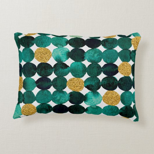 ドットパターン – エメラルドと金ゴールドグリッター アクセントクッション (裏面)