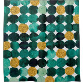 ドットパターン – エメラルドと金ゴールドグリッター シャワーカーテン (正面)