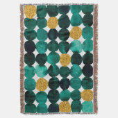 ドットパターン – エメラルドと金ゴールドグリッター スローブランケット (正面縦)