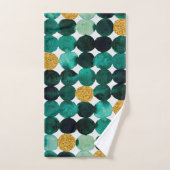 ドットパターン – エメラルドと金ゴールドグリッター バスタオルセット (ハンドタオル)