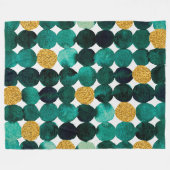 ドットパターン – エメラルドと金ゴールドグリッター フリースブランケット (正面(横))