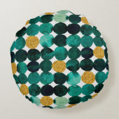 ドットパターン – エメラルドと金ゴールドグリッター ラウンドクッション (裏面)