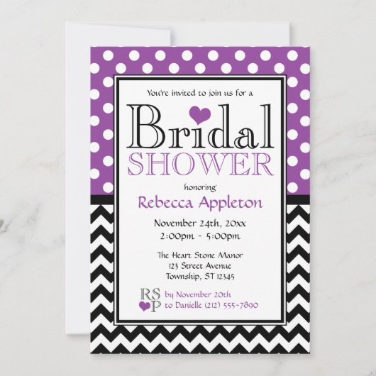 ドットパープルシェブロン結婚前お茶会招待状 招待状 (正面)
