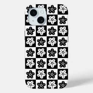 ドットフラワー白黒 iPhone 15ケース