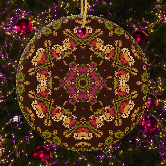 ドットマンダライエローパープルとオレンジ セラミックオーナメント