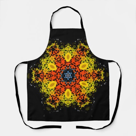 ドットマンダラフラワーイエローオレンジとブルー エプロン (正面)