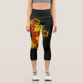 ドットマンダラフラワーイエローオレンジとブルー カプリレギンス (正面)