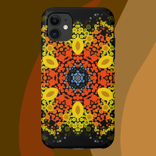 ドットマンダラフラワーイエローオレンジとブルー iPhone 11 ケース