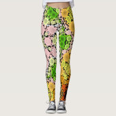 ドットマンダラフラワーイエローグリーンとピンク レギンス (正面)
