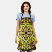 ドットマンダラフラワーイエローパープルとブラック エプロン (着用した状態)
