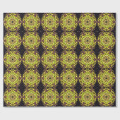 ドットマンダラフラワーイエローパープルとブラック ラッピングペーパー (フラット)