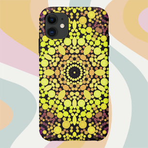 ドットマンダラフラワーイエローパープルとブラック iPhone 11 ケース