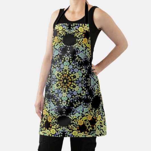 ドットマンダラフラワーイエローブルーとグレー エプロン (インサイチュ)