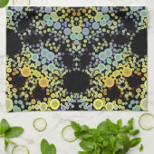 ドットマンダラフラワーイエローブルーとグレー キッチンタオル (折り畳み)