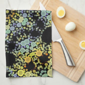ドットマンダラフラワーイエローブルーとグレー キッチンタオル (四つ折り)