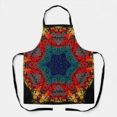 ドットマンダラフラワーイエローブルーとレッド エプロン (正面)