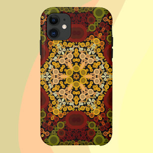 ドットマンダラフラワーイエローレッドとブラック iPhone 11 ケース