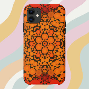 ドットマンダラフラワーオレンジとブラック iPhone 11 ケース