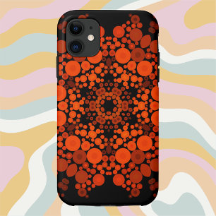 ドットマンダラフラワーオレンジとブラック iPhone 11 ケース