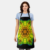 ドットマンダラフラワーオレンジイエローグリーンとブルー エプロン (着用した状態)