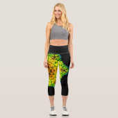 ドットマンダラフラワーオレンジイエローグリーンとブルー カプリレギンス (正面)