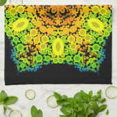 ドットマンダラフラワーオレンジイエローグリーンとブルー キッチンタオル (折り畳み)