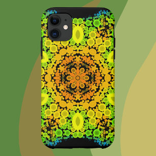 ドットマンダラフラワーオレンジイエローグリーンとブルー iPhone 11 ケース