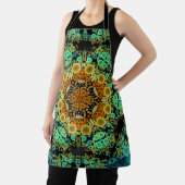 ドットマンダラフラワーオレンジグリーンとブルー エプロン (インサイチュ)