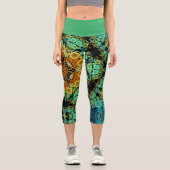 ドットマンダラフラワーオレンジグリーンとブルー カプリレギンス (正面)