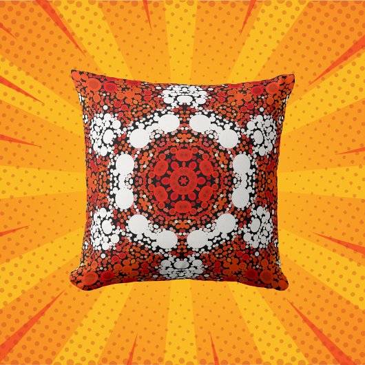 ドットマンダラフラワーオレンジ白と赤 クッション