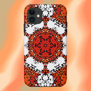 ドットマンダラフラワーオレンジ白と赤 iPhone 11 ケース