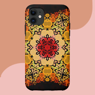 ドットマンダラフラワーオレンジ黄色と赤 iPhone 11 ケース