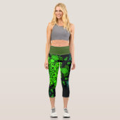 ドットマンダラフラワーグリーンとブラック カプリレギンス (正面)