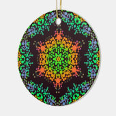 ドットマンダラフラワーグリーンオレンジとブルー セラミックオーナメント (左)