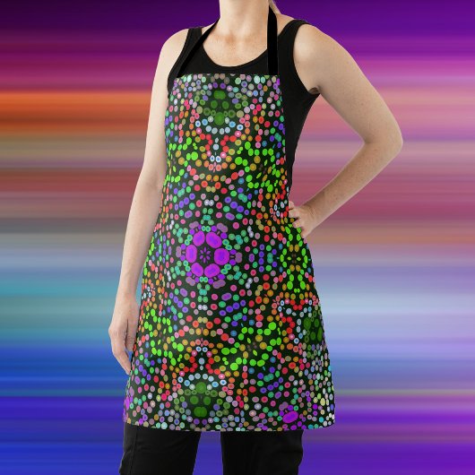 ドットマンダラフラワーグリーンパープルとオレンジ エプロン