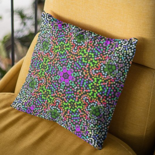 ドットマンダラフラワーグリーンパープルとオレンジ クッション